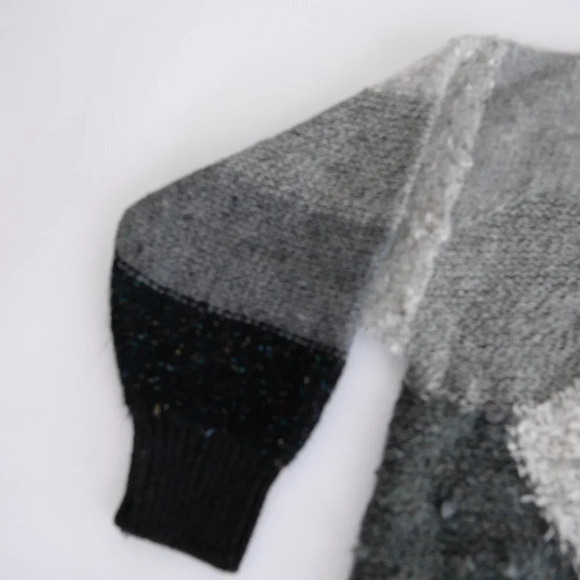 Vintage Marieal Kim Grey/White Floral Knit 8% Wool 8% Mohair Crewneck Sweater S - Picture 8 of 11